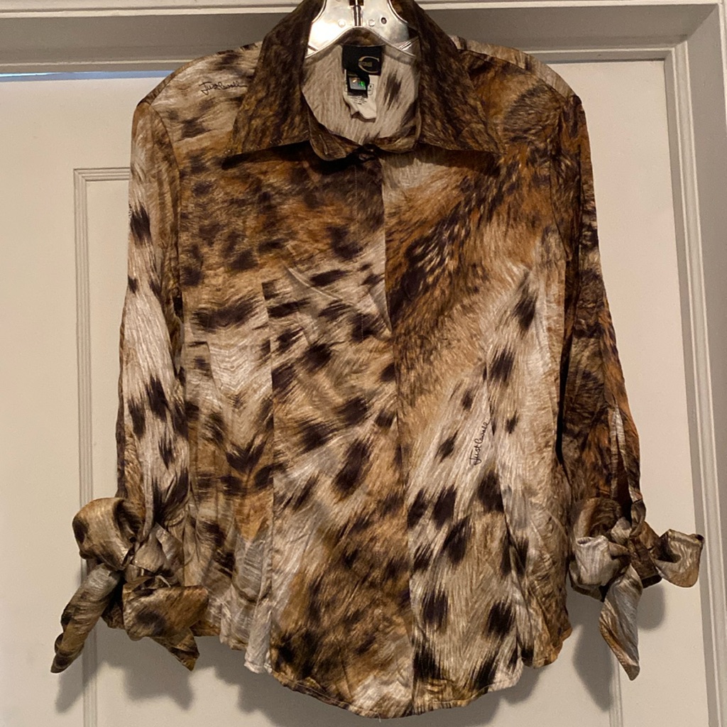 Cavalli Signature Animal Print Logo Sleeve Ties Button Down Shirt Neverused